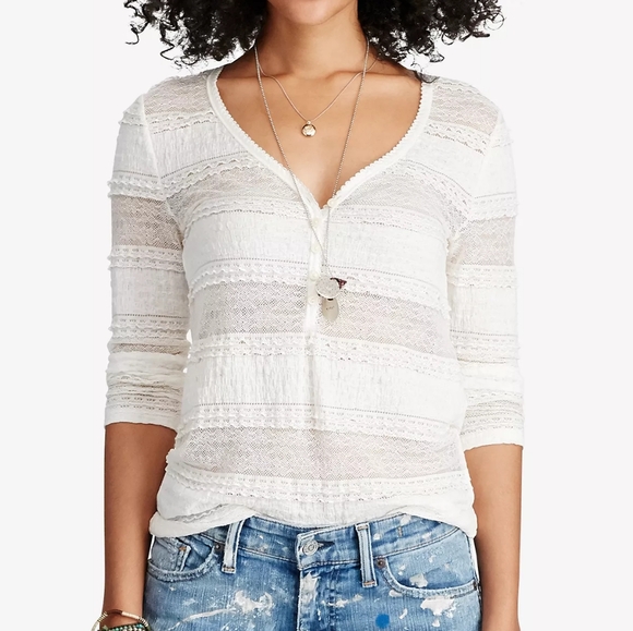 Denim & Supply Ralph Lauren Tops - NWOT‎ Denim & Supply Ralph Lauren Lace Ivory Henley 3/4 Sleeve Top Small